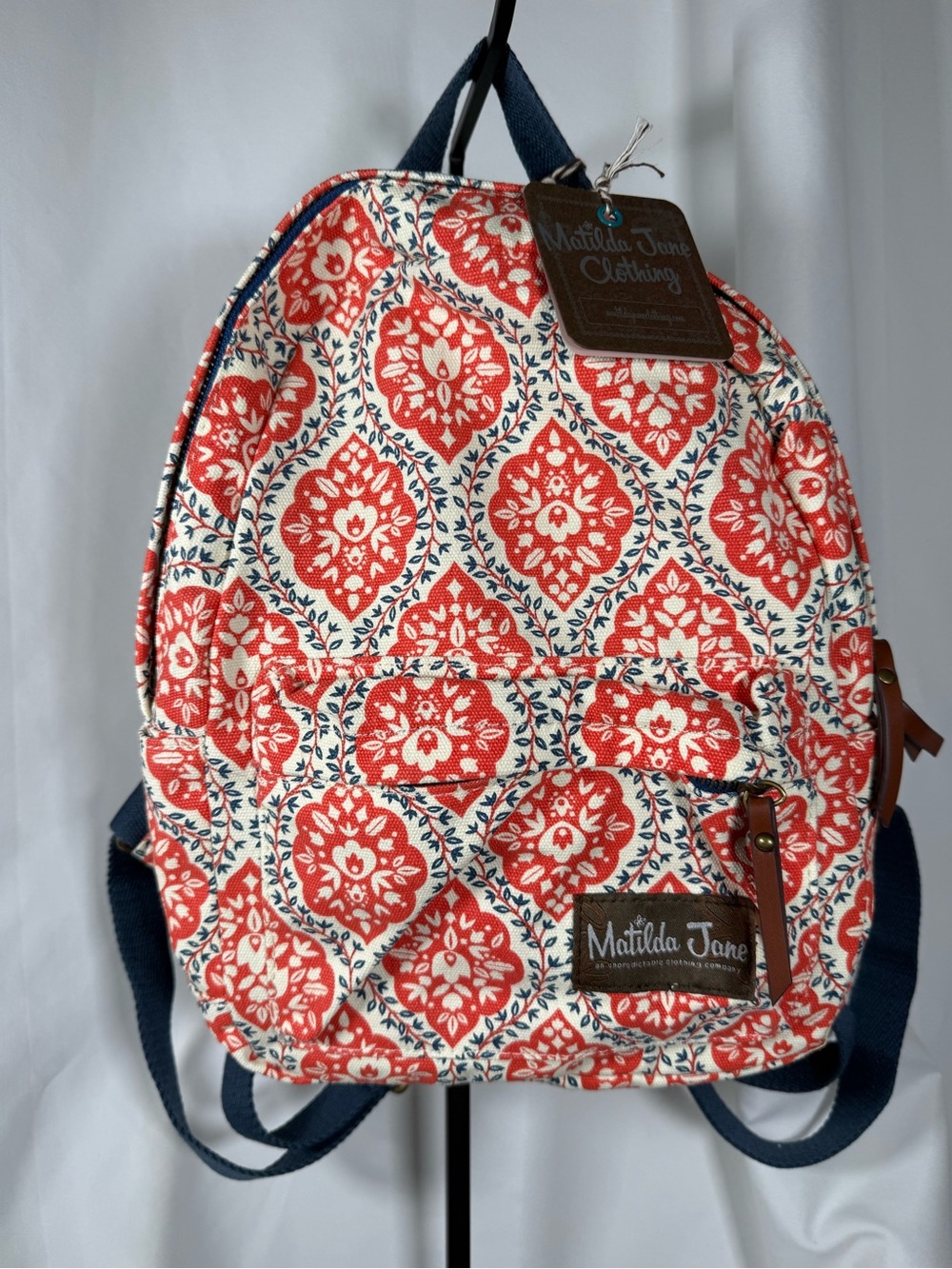 Matilda Jane Coral and Navy Floral Canvas Backpack